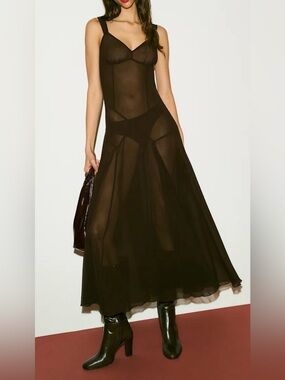 NEW Reformation Narcissa Sheer brown Dress sz 6